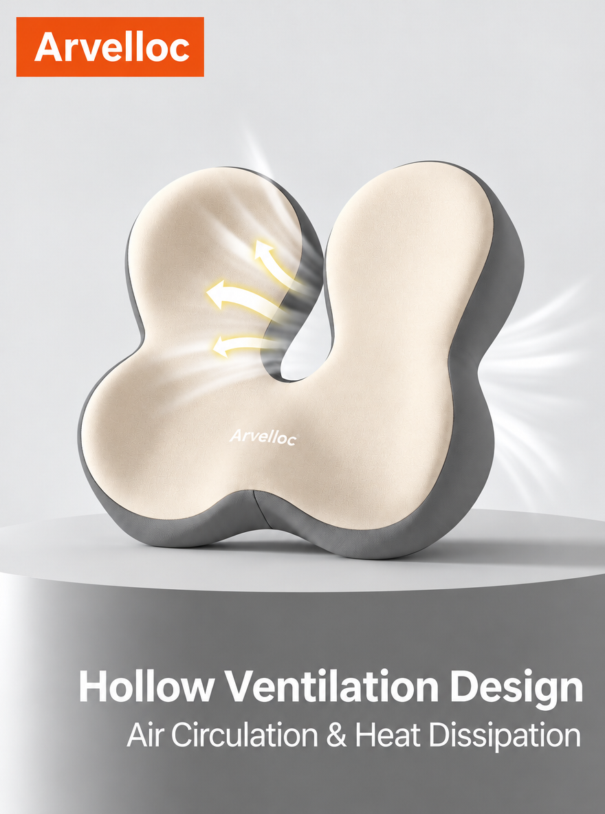 Arvelloc Open-Cutout Coccyx Seat Cushion, Contoured Tailbone Support Sitting Pillow for Office Chair and Home Seating