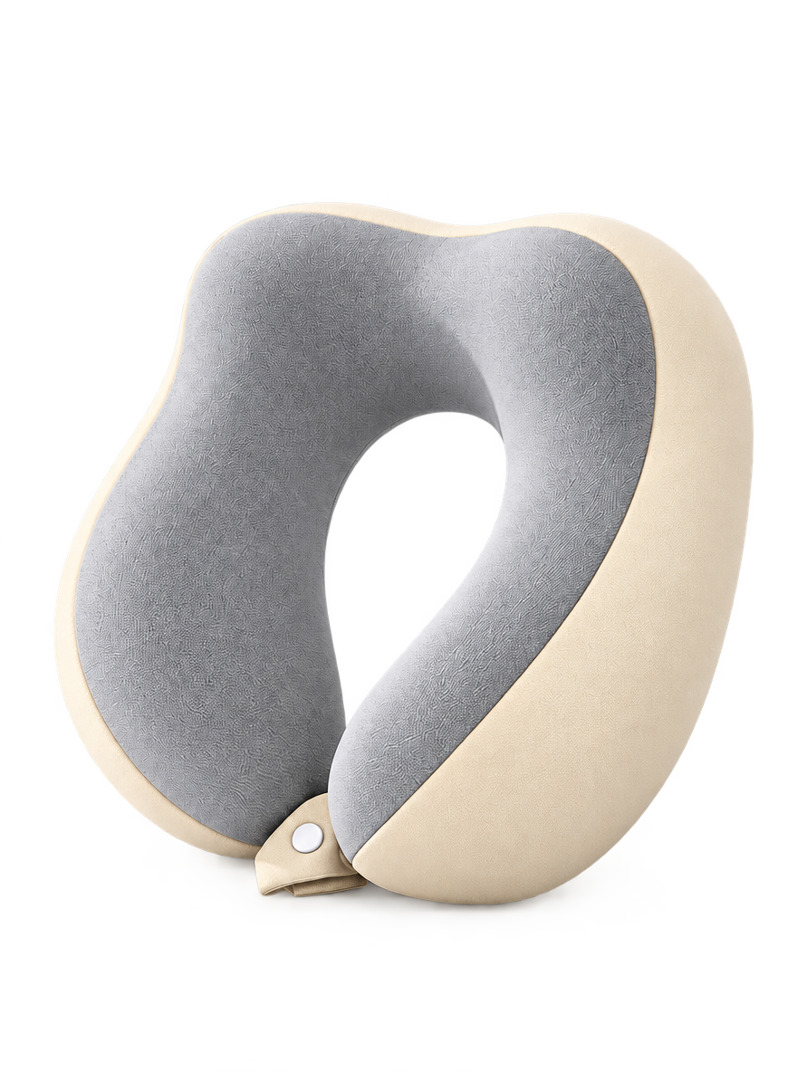 Wraparound travel pillow with its round storage case