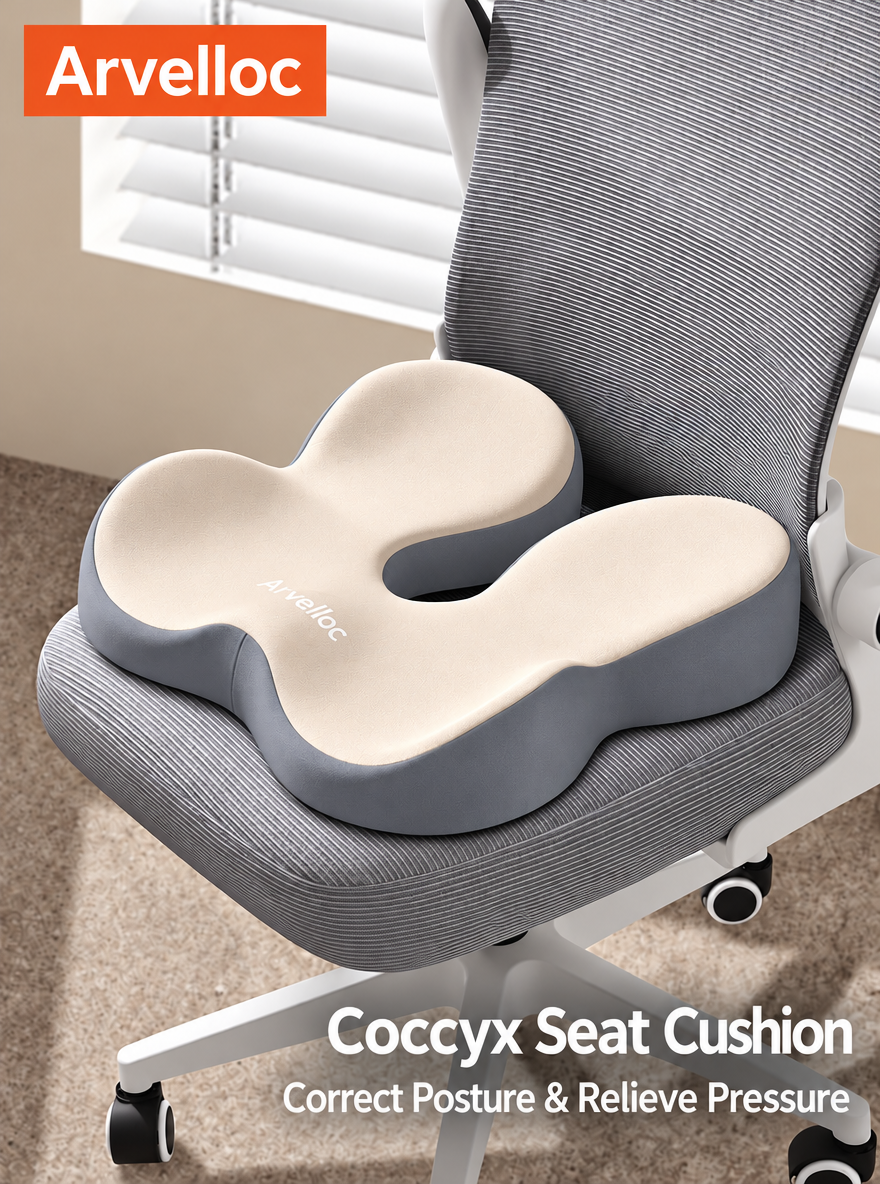 Arvelloc Open-Cutout Coccyx Seat Cushion, Contoured Tailbone Support Sitting Pillow for Office Chair and Home Seating
