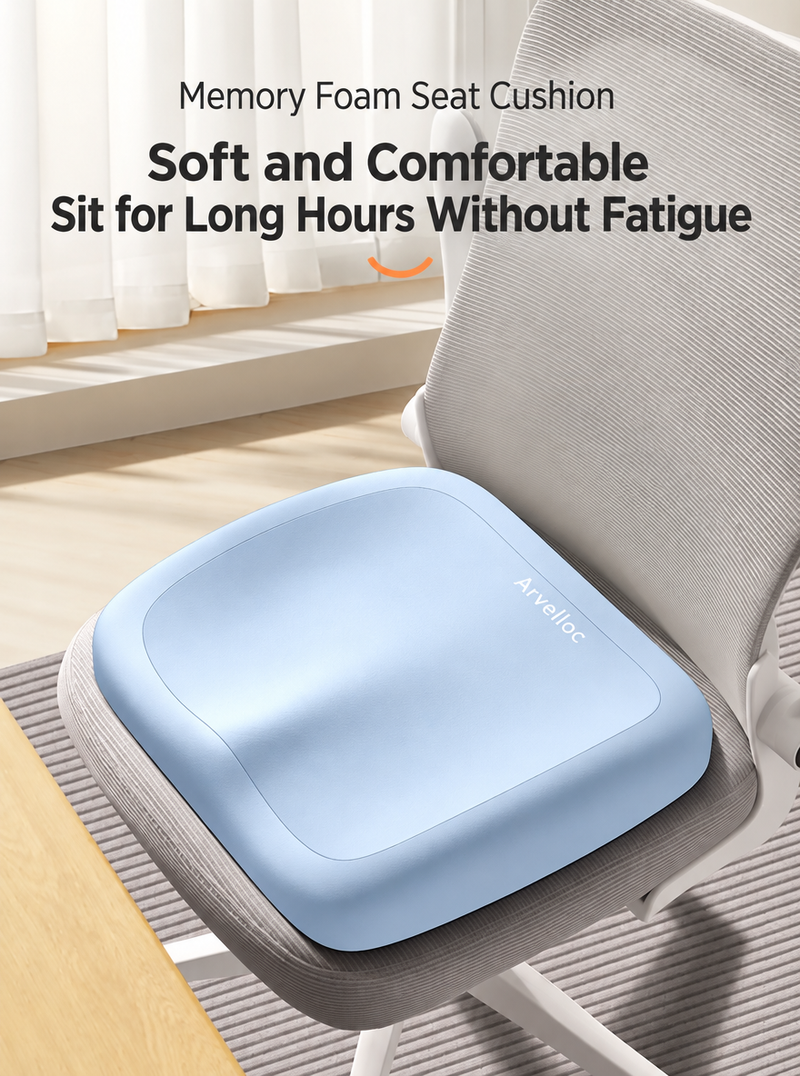 Arvelloc Memory Foam Chair Cushion, Contoured Seat Pad with Non-Slip Base for Office Chair, Dining Chair and Home Seating
