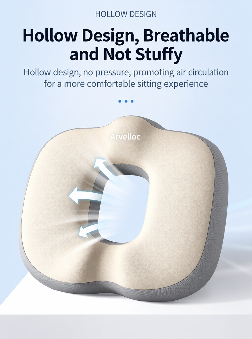 Arvelloc Contoured Donut Seat Cushion, Slow-Rebound Ring Sitting Pillow with Open Center for Office Chair and Home Use