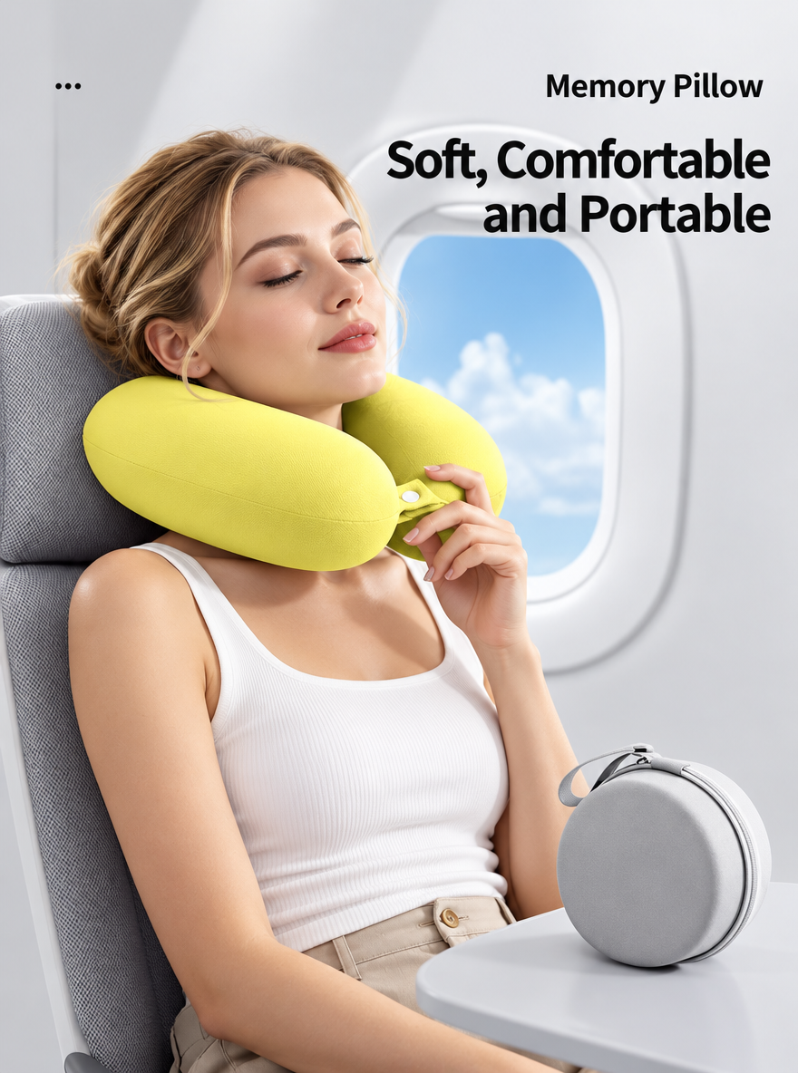 Arvelloc U-Shaped Memory Foam Travel Neck Pillow with Removable Washable Cover and Carrying Case, Portable Airplane and Road Trip Pillow