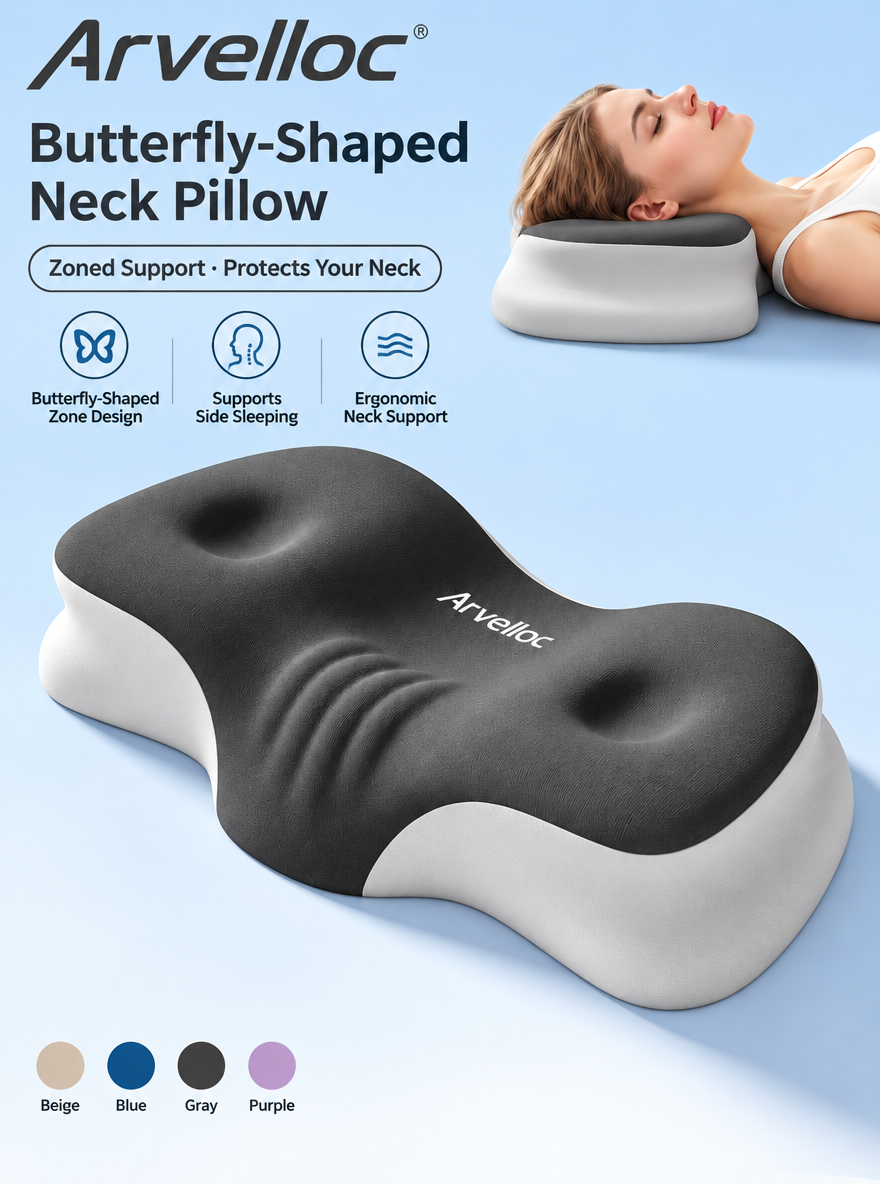 Arvelloc Butterfly Contour Memory Foam Pillow, Ergonomic Cervical Neck Support Pillow for Back and Side Sleepers