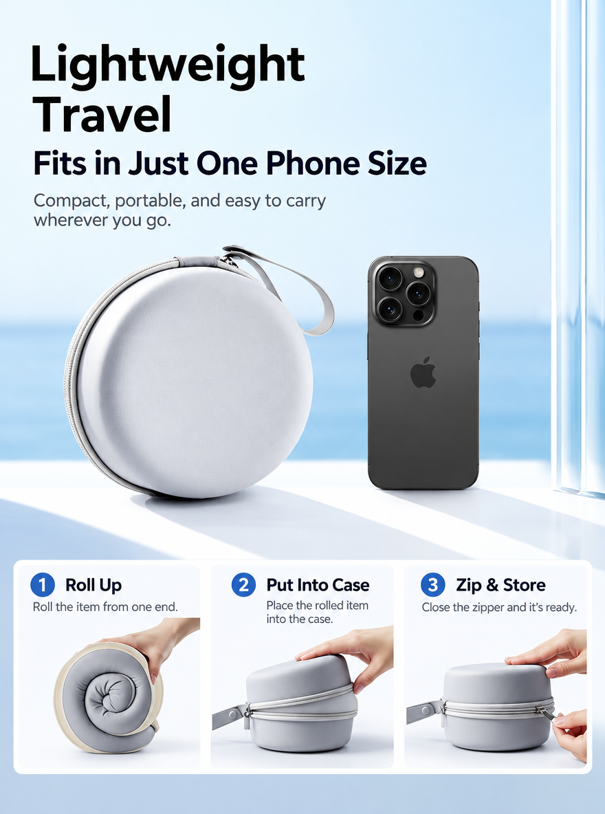 Arvelloc Wraparound Memory Foam Travel Neck Pillow with Carrying Case, Contoured Neck and Chin Support for Airplane, Train and Passenger Travel