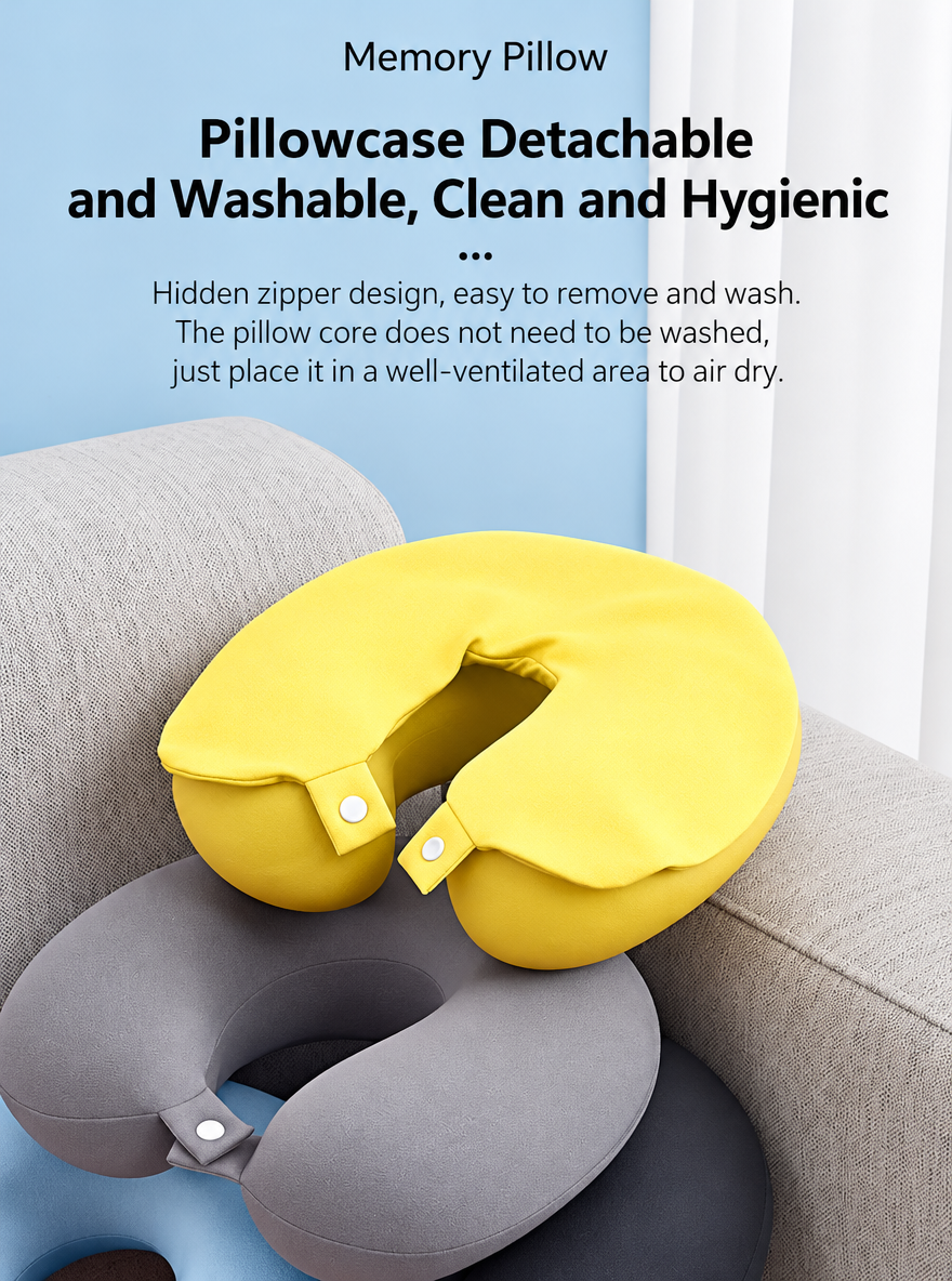 Arvelloc U-Shaped Memory Foam Travel Neck Pillow with Removable Washable Cover and Carrying Case, Portable Airplane and Road Trip Pillow