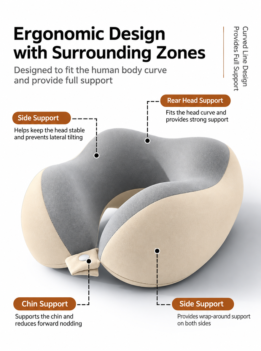 Arvelloc Wraparound Memory Foam Travel Neck Pillow with Carrying Case, Contoured Neck and Chin Support for Airplane, Train and Passenger Travel
