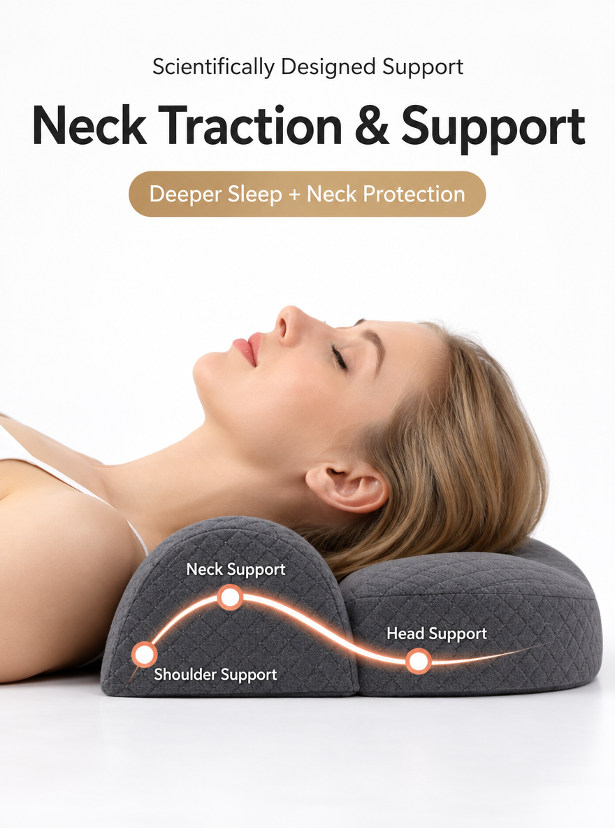 Arvelloc Contoured Memory Foam Neck Pillow, Cervical Support Bed Pillow with Raised Neck Roll and Recessed Head Cradle