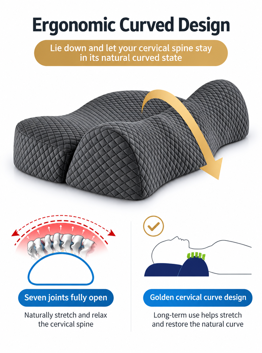 Arvelloc Contoured Memory Foam Neck Pillow, Cervical Support Bed Pillow with Raised Neck Roll and Recessed Head Cradle