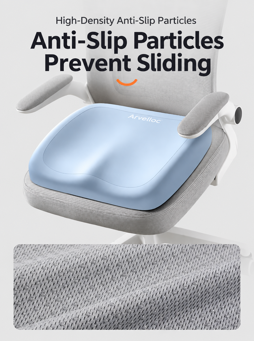 Arvelloc Memory Foam Chair Cushion, Contoured Seat Pad with Non-Slip Base for Office Chair, Dining Chair and Home Seating