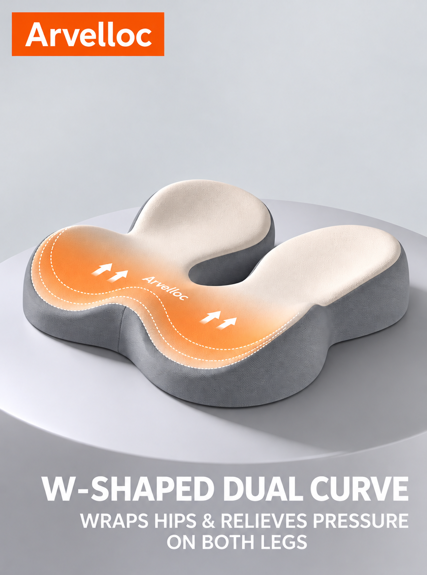 Arvelloc Open-Cutout Coccyx Seat Cushion, Contoured Tailbone Support Sitting Pillow for Office Chair and Home Seating