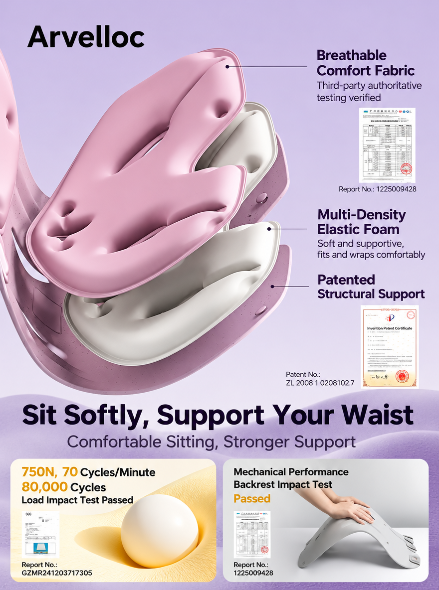 Arvelloc Ergonomic Chair Support Insert, Contoured Seat and Back Support with Ventilated Design for Office and Home Chairs
