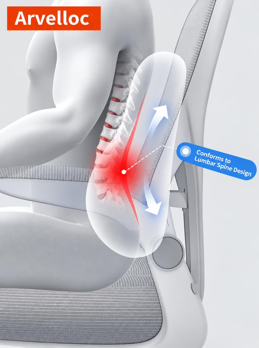 Arvelloc Contoured Memory Foam Lumbar Support Pillow for Office Chair, Ergonomic Lower Back Cushion for Desk and Home Seating